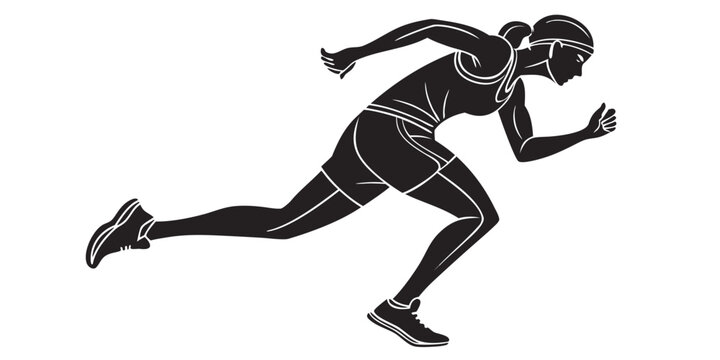 Silhouette graphic of a woman sprinter starting a race with sprinter athletics exercise training silhouette movement competition lifestyle physical determination competitive performance