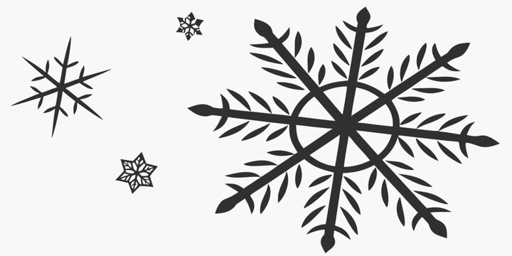 Graphic illustration of diverse symmetrical snowflake designs on a plain background with snowflake seasonal decoration christmas illustration geometry decorative background celebration