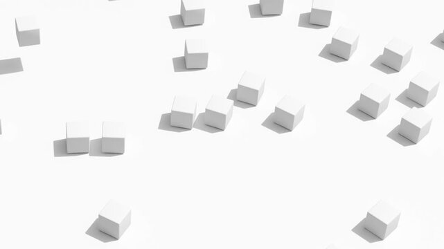 White cube pattern on bright background with shadow and geometric block arrangement, minimal abstract background, Seamless motion, Looping animation