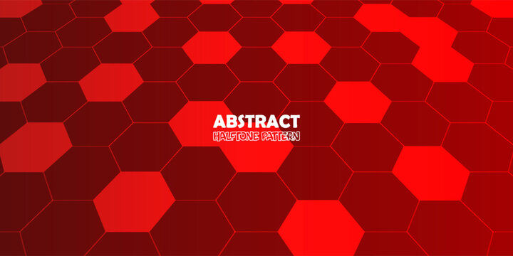 Abstract red hexagon pattern background with 3D perspective grid. Tech futuristic honeycomb matrix structure vector illustration for gaming banner.