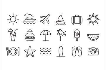 Fototapeta premium Summer holiday icons with beach elements, travel symbols and tourism graphics