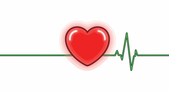 Illustration of a red heart with a green ECG line on a white background, conveying a medical theme with a bold and graphic style.