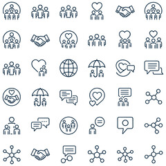 Fototapeta premium Community and social network icons with handshake and chat symbols.