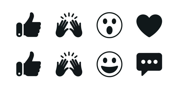 Social Media Icons with Thumbs Up, Thumbs Down, Clapping Hands and Emoji Symbols for User Interaction and Digital Communication Design