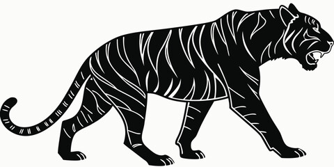 Aggressive tiger stalking vector silhouette illustration with predator wildlife silhouette illustration aggressive stalking growling powerful carnivore isolated minimalist dangerous © Lap