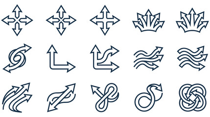 Fototapeta premium Arrow signs and direction symbols with abstract shapes and curves.