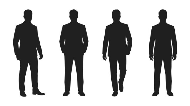 Professional businessmen silhouettes wearing smart suits and standing in various confident poses