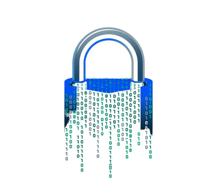 Digital lock with binary code pattern and blue accents