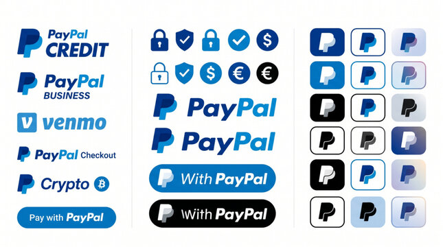 PayPal and Venmo payment icon set containing digital wallet, crypto checkout and business credit editable vector line icons for mobile app UI design and ecommerce website button kits illustration.