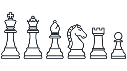 Chess pieces line art icons set with king queen bishop knight and rook. © MDTAZBIRHOSSAIN