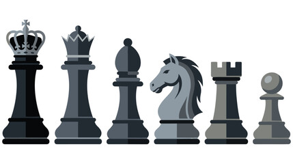 Black and gray flat design set of chess pieces on white isolated background. © MDTAZBIRHOSSAIN
