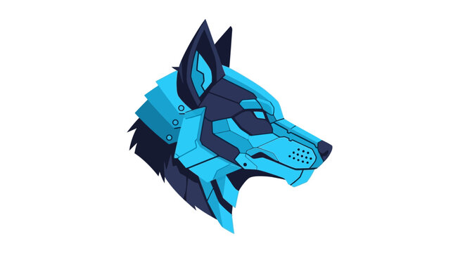 Geometric Blue Wolf Head Digital Art Illustration Style.