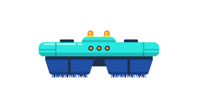 Electric robotic mop cleaner with blue brushes and controls.