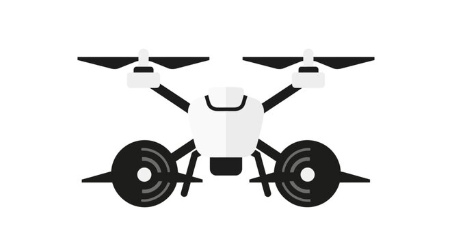 Black and white stylized vehicle chassis illustration front view.