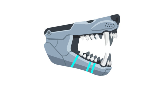 Futuristic robotic wolf jaw with glowing cyber accents.
