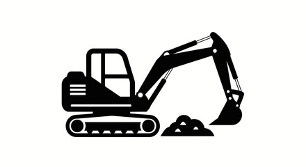 Excavator digging pile of dirt ground. © Bakeke