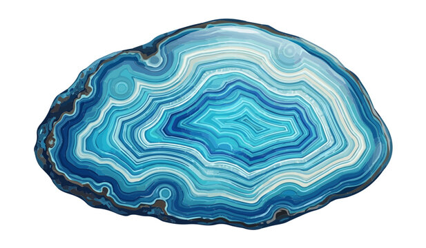 Blue agate crystal cross section slice with detailed mineral texture layers illustration