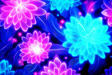 Obraz premium Neon Glowing Floral Graphic on Dark Background