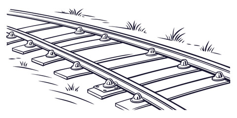 Graphic illustration of railway tracks with patches of grass transportation railroad landscape infrastructure locomotive illustration monochrome countryside outdoors traveling adventure © Mithila