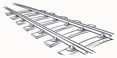 Illustration of vintage train tracks receding into the distance with transportation railroad infrastructure locomotive perspective illustration traveling direction industrial engineering © Mithila