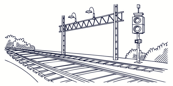 Railway track intersection with signal lights and overhead gantry lines transport railroad infrastructure transportation overhead junction crossing industry engineering technology direction