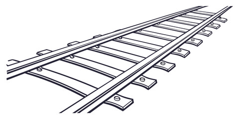 Perspective view of straight railroad track rails on wooden sleepers sketch with railroad transportation infrastructure transport metallic perspective illustration minimalist monochrome © Mithila