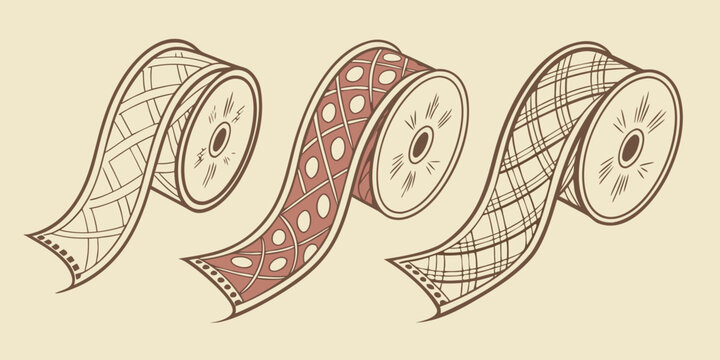 Decorative fabric ribbon spools with patterns decoration decorative creative materials accessory illustration ornament needlework wrapping tapestry fabrication crafting handmade material