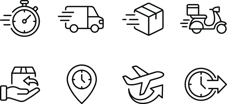Delivery and shipping icons in a line style