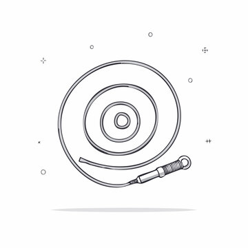 Hand-drawn illustration of a coiled garden hose with a nozzle