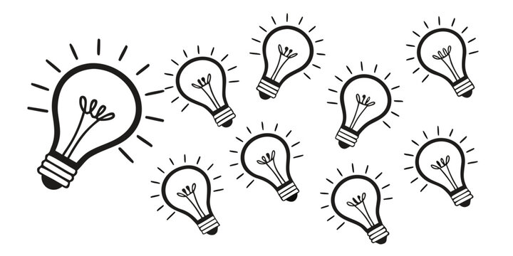 Set of hand drawn light bulb icons for creative ideas and inspiration with lightbulb creative inspiration innovation electricity thinking solution discovery knowledge intelligence collection