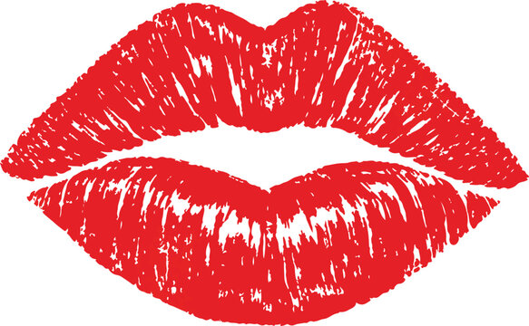 Red Lips Print Isolated on White Background Vector Illustration