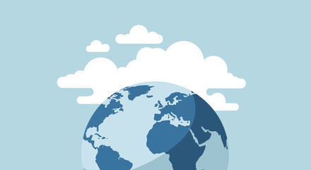 Naklejka premium Earth Globe Planet with Clouds and Sky Background.