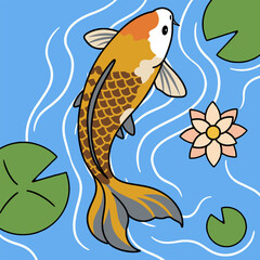 Obraz premium Japanese Koi Fish Swimming - Animals Vector Illustration