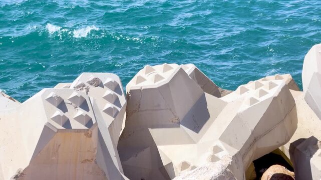 Concrete Tetrapod Breakwater Along the Mediterranean Sea Coast in Cannes France
