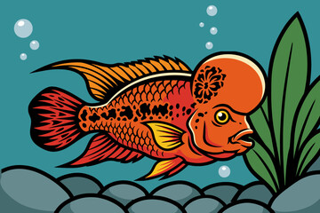 Fototapeta premium Flowerhorn Cichlid Fish - Animals Vector Illustration