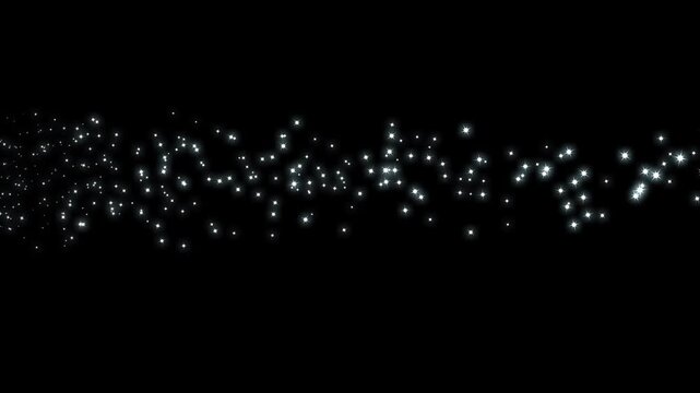 White glowing glitter particle trail with magic sparkles and twinkle doodle  stars, fairy dust shimmer line, curved stars motion, glowing star effect, retro shine motion line star on black screen.4k