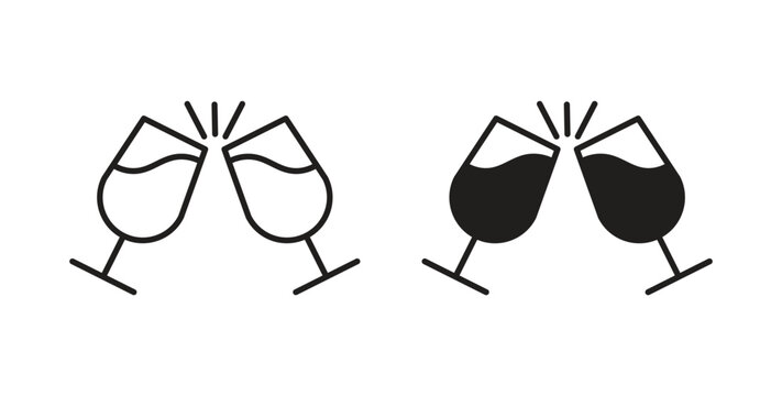 Glass cheers icon linear pictogram. Editable Stroke. Isolated Vector Illustration.