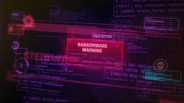 Ransomware Warning Digital HUD Interface Cybersecurity Background
