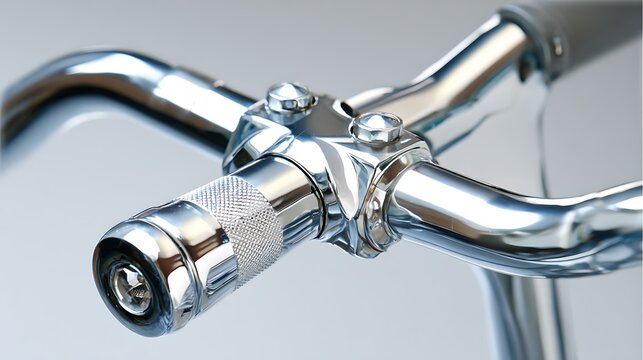 Close-up view of vintage bicycle chrome handlebars and stem.