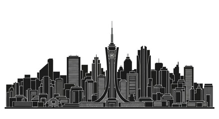 Fototapeta premium Modern City Skyline Silhouette Illustration with Iconic Tower