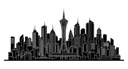 Obraz premium Las Vegas city skyline silhouette with Stratosphere tower, urban icon