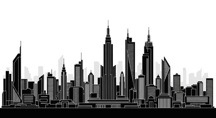 Fototapeta premium Modern city skyline silhouette with skyscrapers, urban architecture