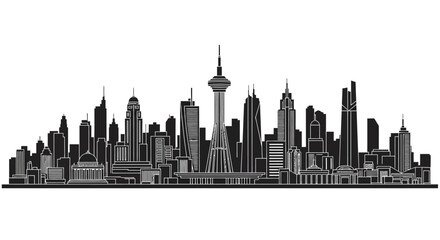 Obraz premium Modern city skyline silhouette with iconic skyscrapers, urban vector