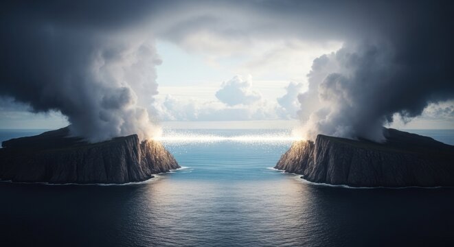 A submarine volcanic eruption, which is when a volcano erupts beneath the surface of the ocean.