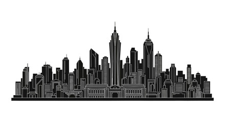Obraz premium Modern City Skyline Silhouette Illustration, Minimalist Urban Landscape