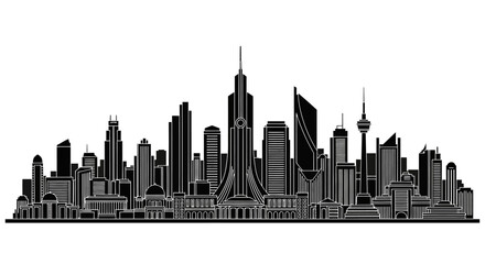 Obraz premium Modern City Skyline Silhouette Illustration, Minimalist Urban Design