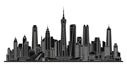 Fototapeta premium Guangzhou skyline silhouette illustration, modern urban cityscape design