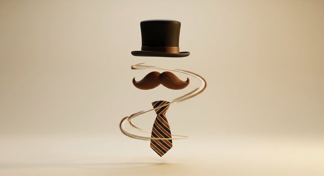 Gentleman accessories set with top hat mustache and necktie floating
