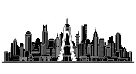 Obraz premium Modern City Skyline Silhouette Vector Illustration