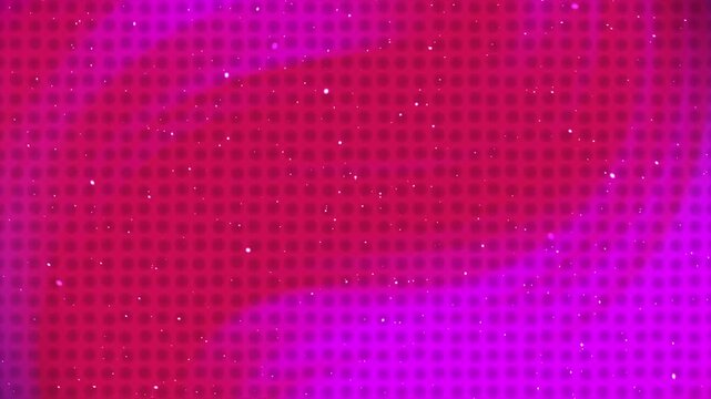 Vibrant pink and purple gradient background with halftone dot pattern and sparkles.